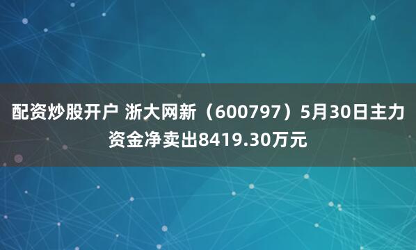 配资炒股开户 浙大网新（600797）5月30日主力资金净卖出8419.30万元